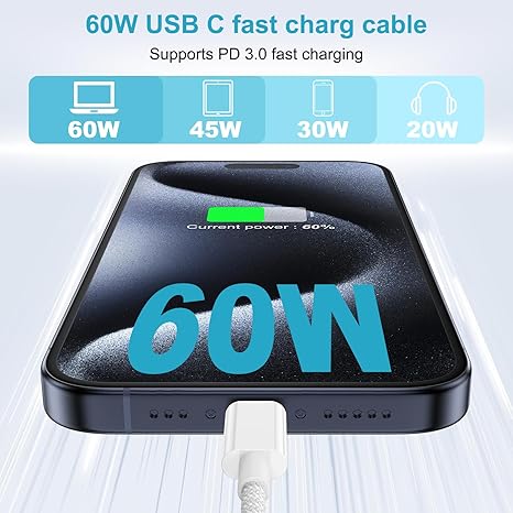 60W USB-C to USB-C Fast Charging Cable (3M)