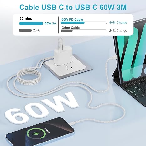 60W USB-C to USB-C Fast Charging Cable (3M)